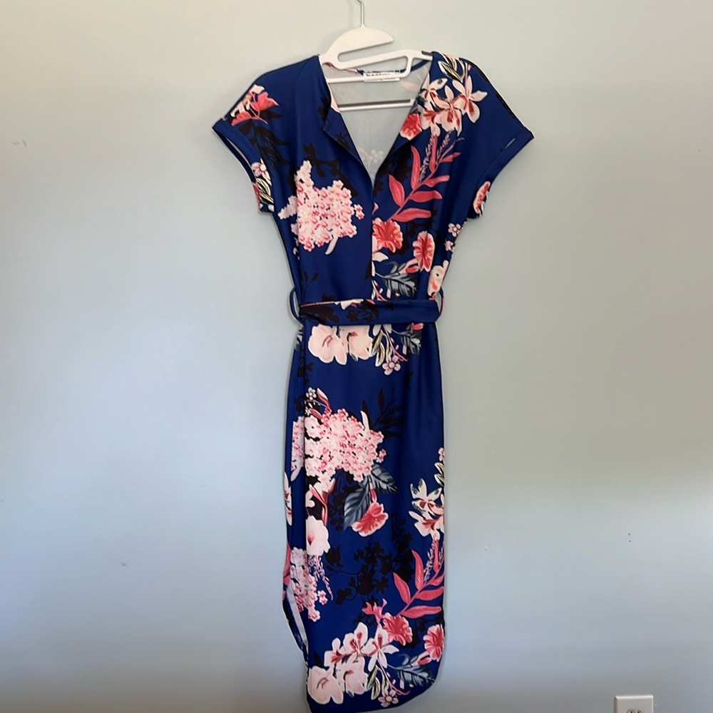 Floral dress with tie belt